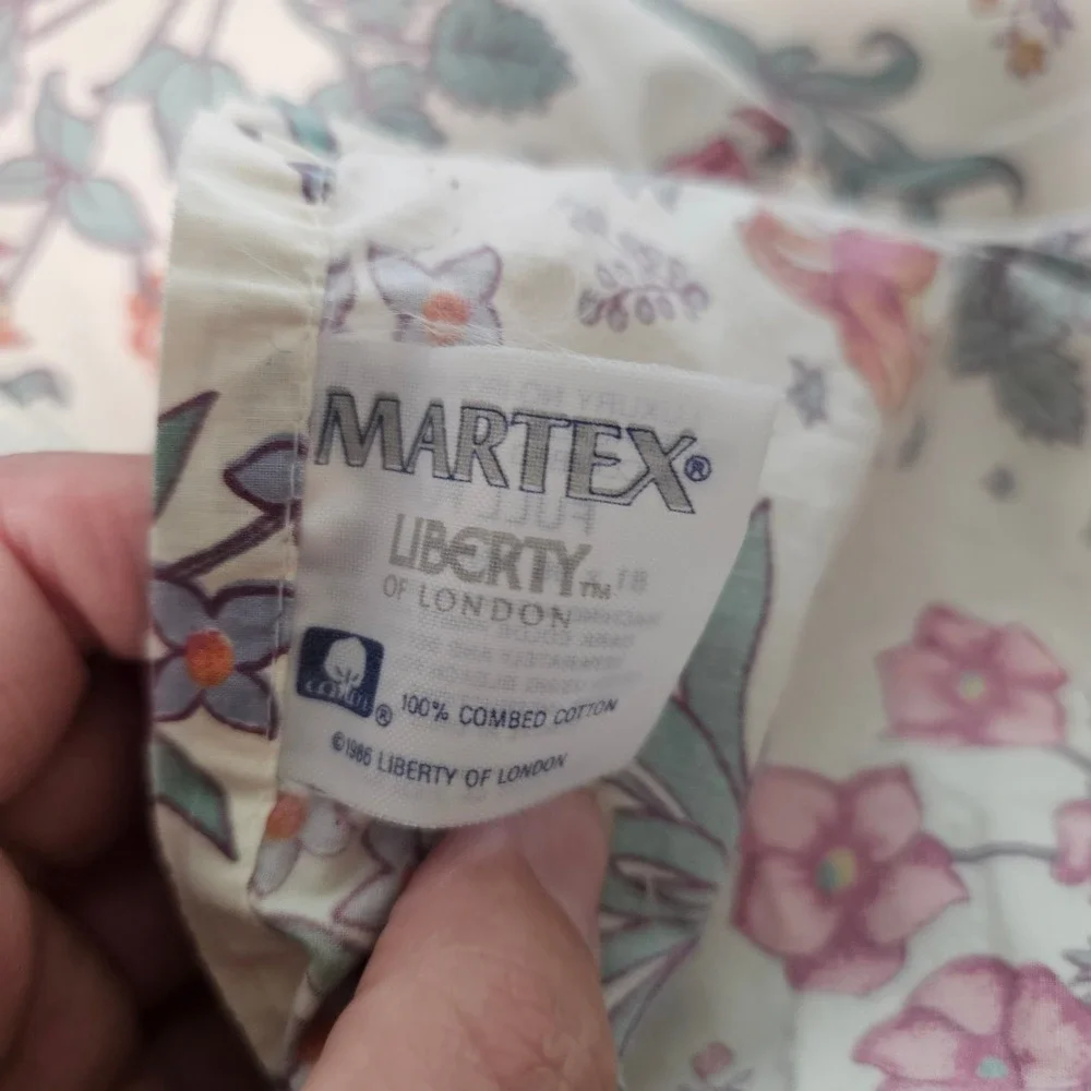 Vintage Liberty London Martex Flat Sheet Full Cream Floral Lace Ruffle Cottage